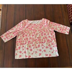 Talbots Size 2X Women's 3/4 Sleeve Cotton Blouse White Pink Floral